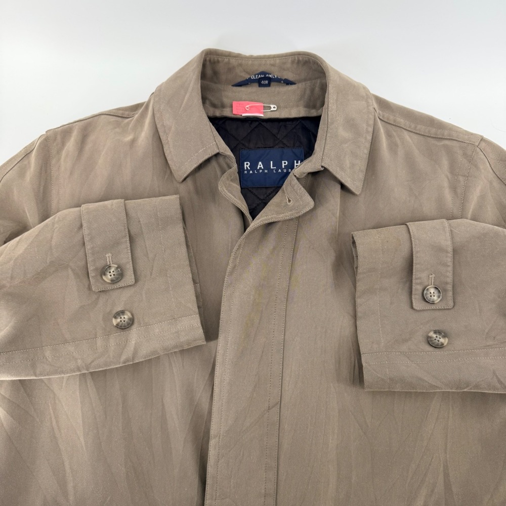 Ralph Lauren Trench Coat Khaki Tan Overcoat Zip In Liner 40R Men Long Jacket